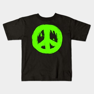 Ragged Brushed Peace Sign Green Kids T-Shirt